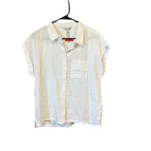 Orvis short sleeve shirt women M white linen rayon button lightweight summer